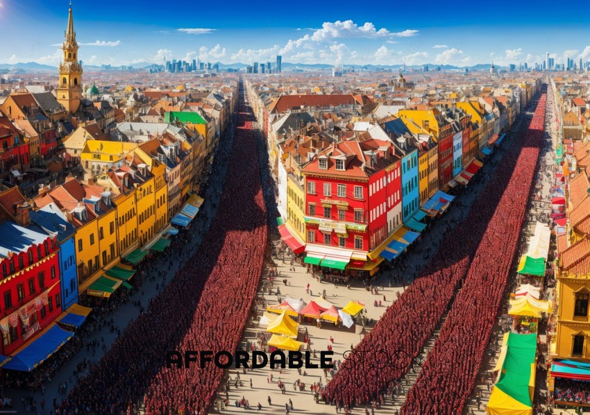 Aerial View of Colorful Festival in Urban Setting