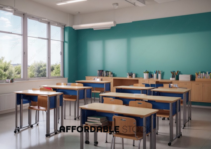 Modern Classroom Interior with Desks