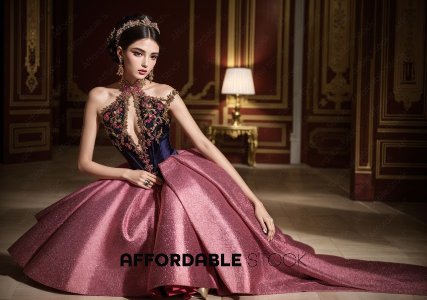 Elegant Woman in Luxurious Evening Gown