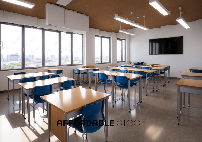 Modern Classroom Interior with City View