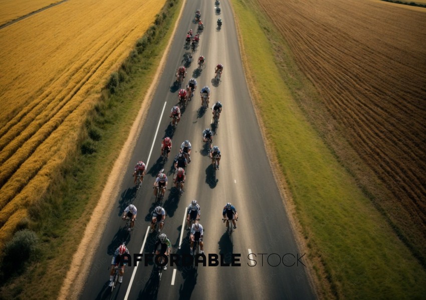 Aerial View of Cycling Race on Country Road