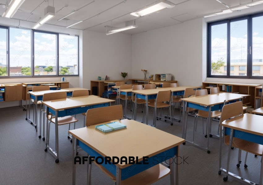 Modern Classroom Interior with Desks