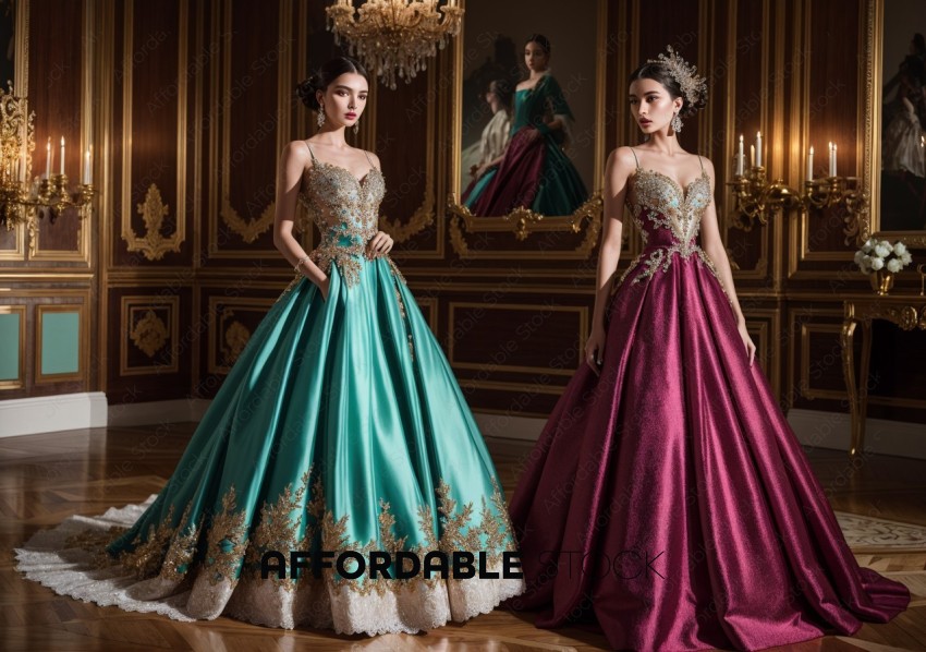 Elegant Women in Designer Gowns