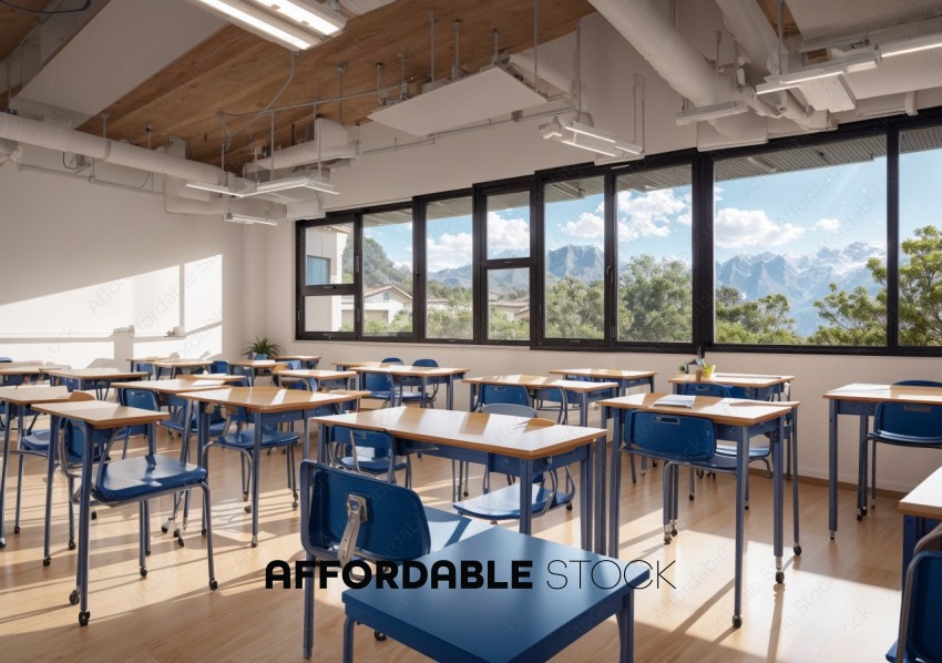 Modern Classroom with Mountain View