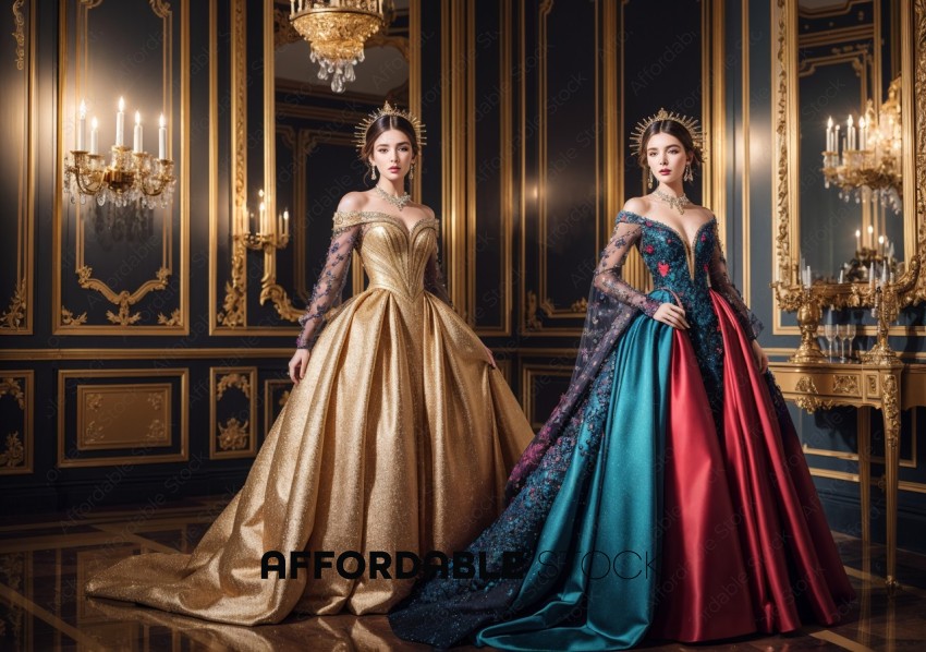 Elegant Queens in Royal Ballroom