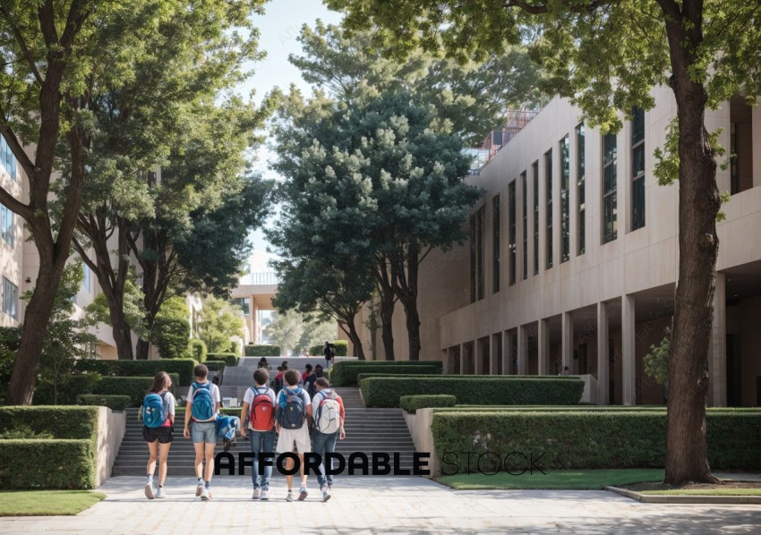 Students Walking Towards Campus Building