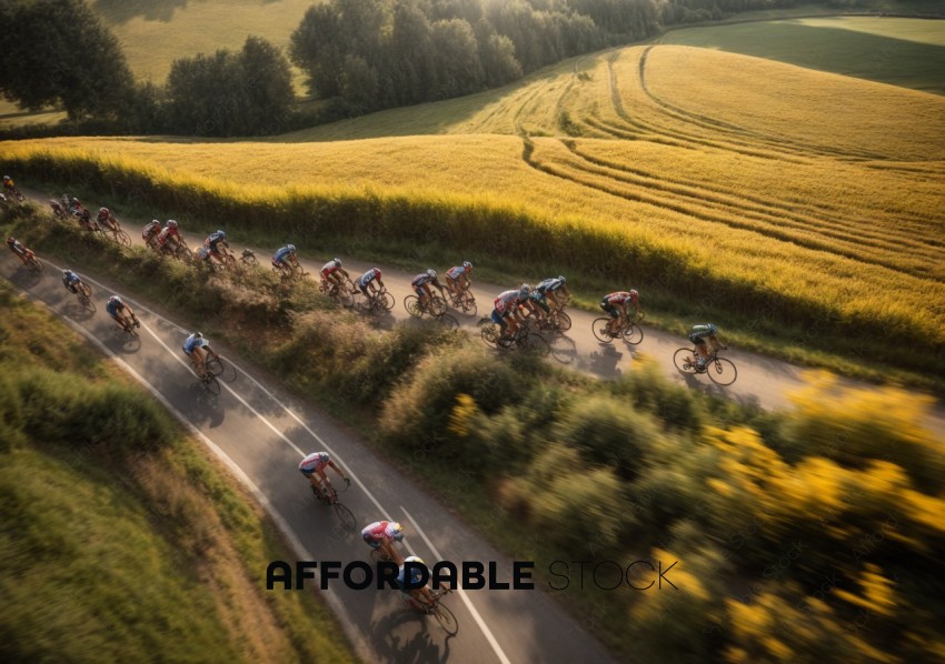 Aerial View of Cyclists on Countryside Road