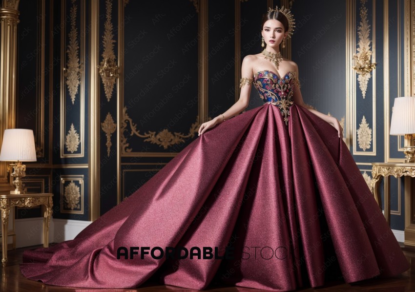 Elegant Woman in Luxurious Ball Gown