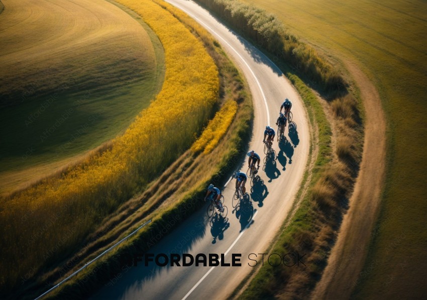 Aerial View of Cyclists on Country Road