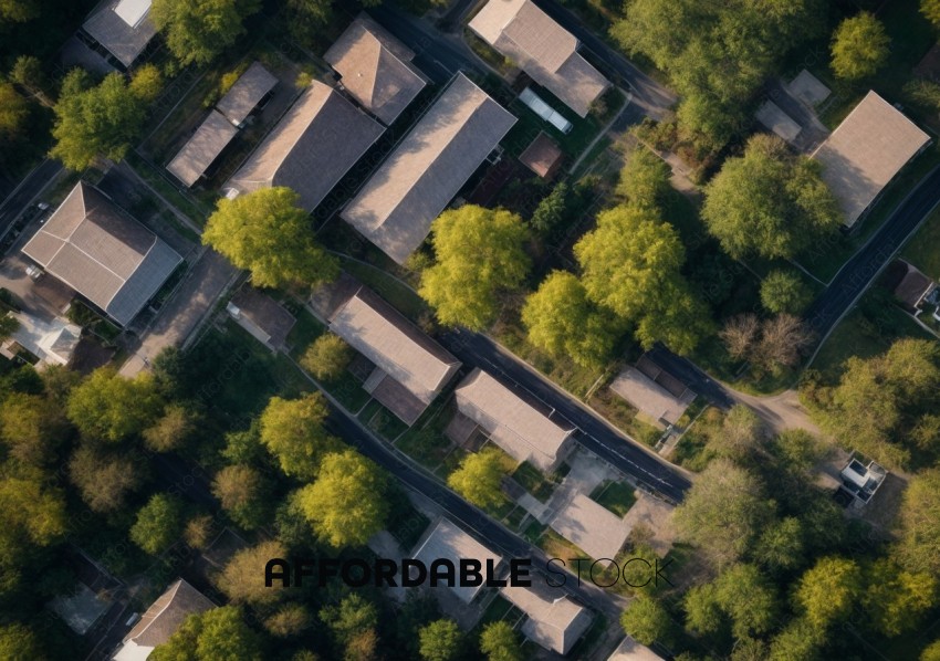 Aerial View of Residential Area with Trees