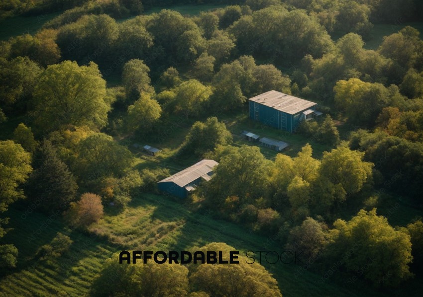 Aerial View of Isolated Building Amidst Greenery