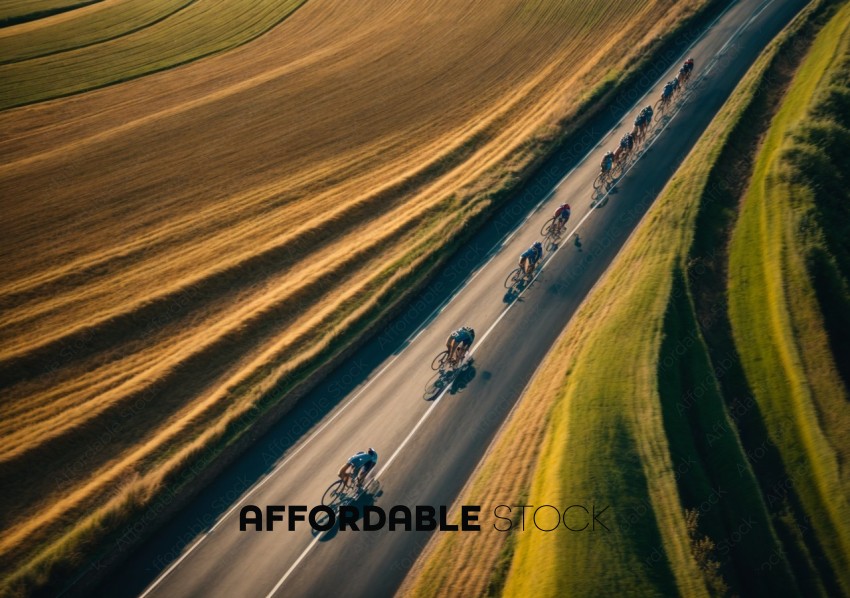 Aerial View of Cyclists Racing on Country Road