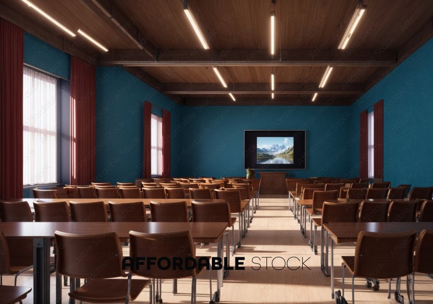 Modern Classroom Interior with Digital Projector
