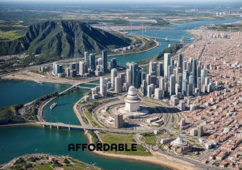 Aerial View of Urban Cityscape Near Mountain