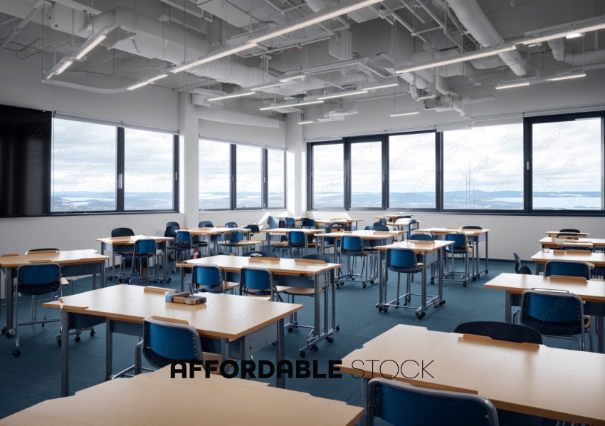 Modern Classroom Interior with Ocean View