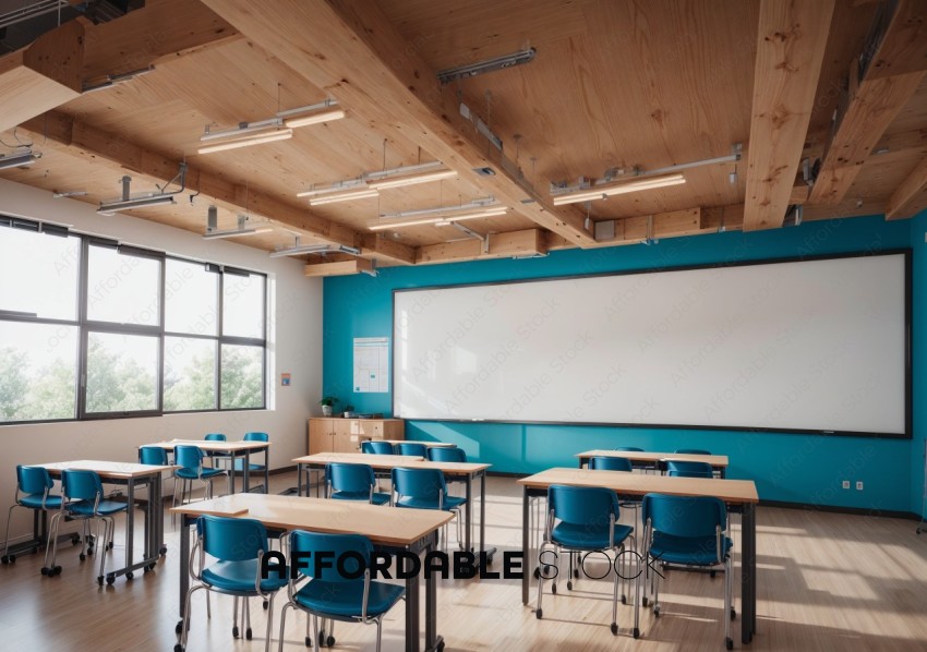 Modern Classroom Interior with Wooden Elements