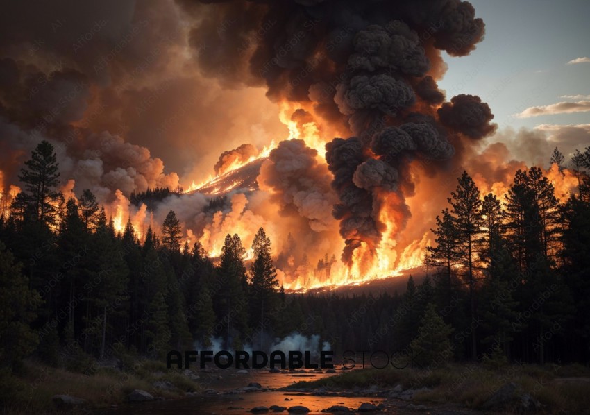 Dramatic Wildfire Engulfs Forest at Sunset