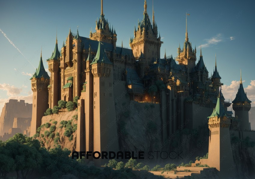 Majestic Fantasy Castle at Sunset