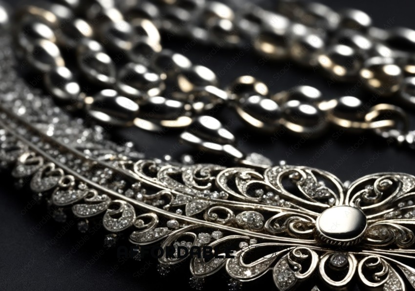 Elegant Silver Jewelry on Black Background