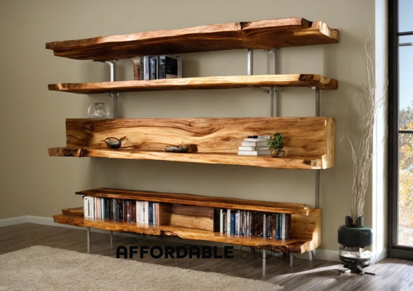 Modern Wooden Wall Shelves with Books and Decor