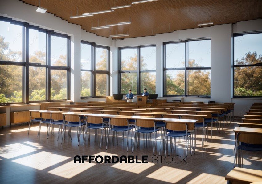 Modern Lecture Hall with Students Studying
