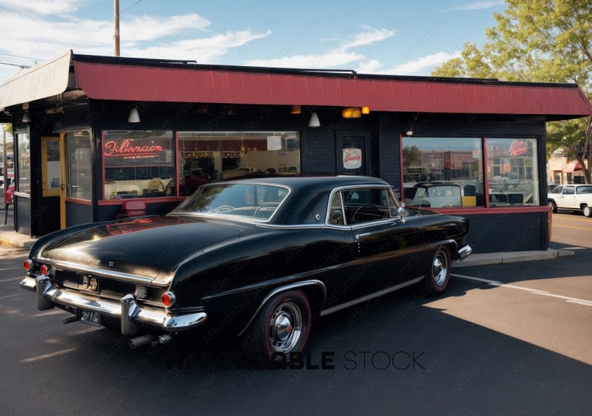 Vintage Car Parked in Front of Retro Diner