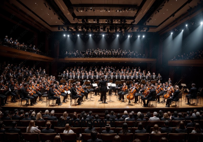 Classical Orchestra Performing in Concert Hall