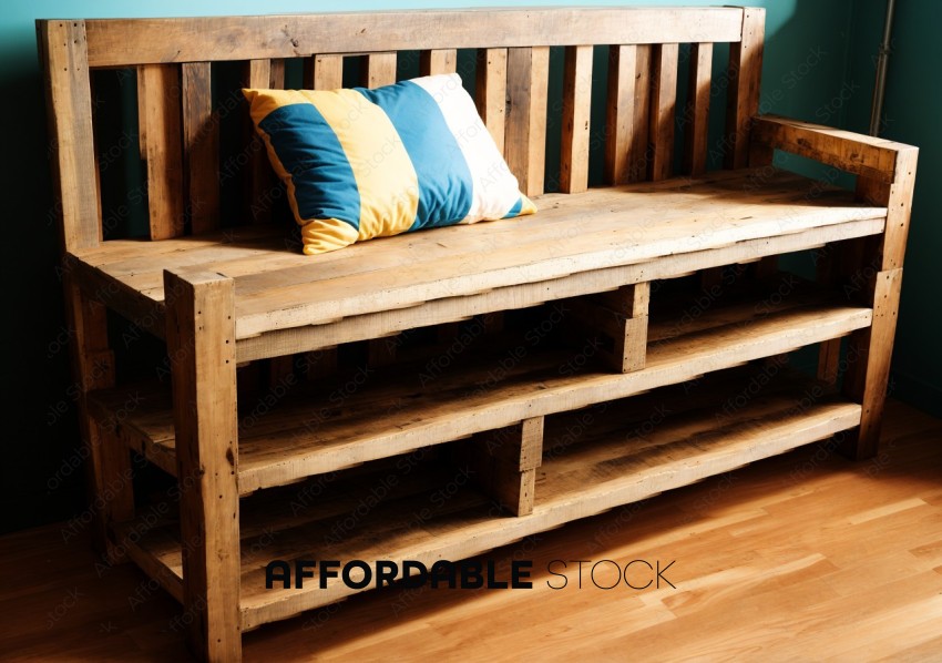 Wooden Bench with Decorative Pillows