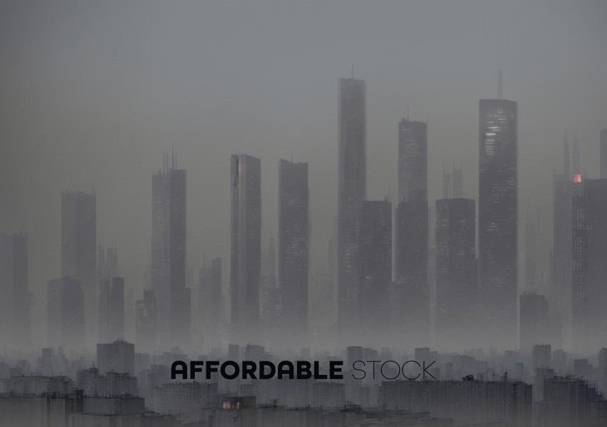 Foggy Cityscape with Silhouetted Skyscrapers