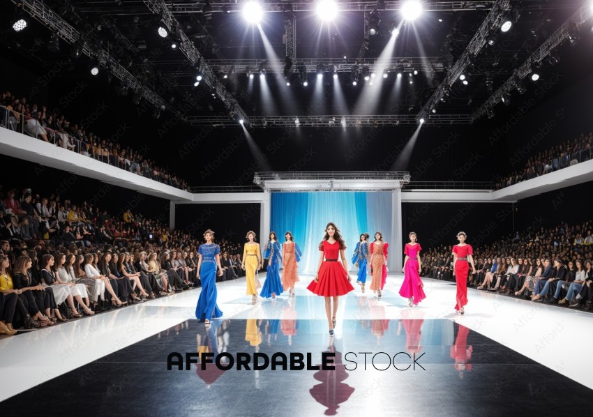 Fashion Show Runway with Models in Elegant Dresses