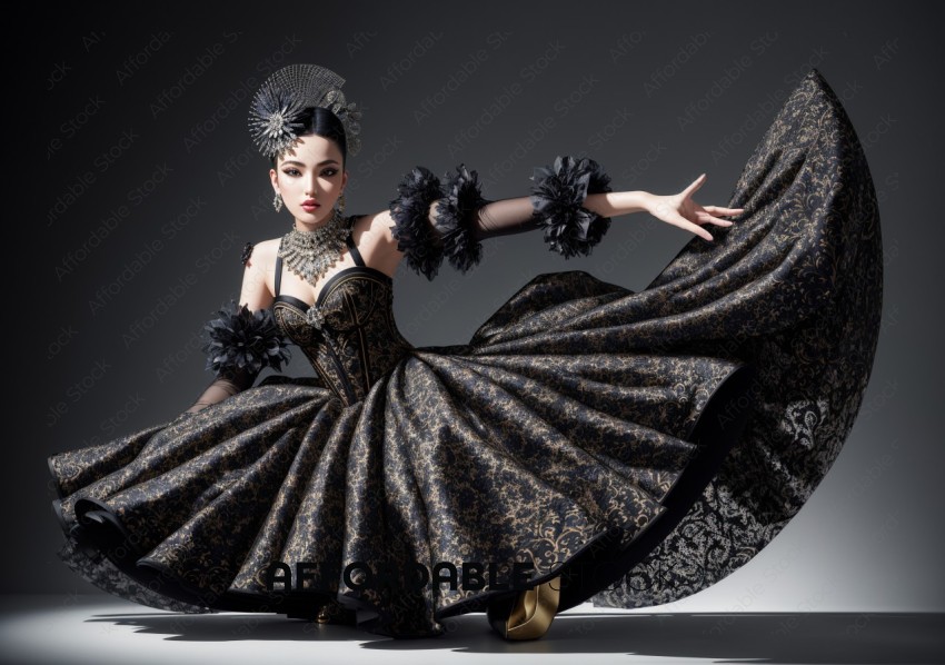 Elegant Woman in Luxurious Black Gown