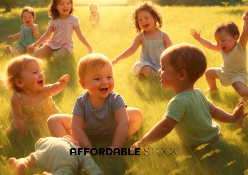 Joyful Toddlers Playing in Sunny Field