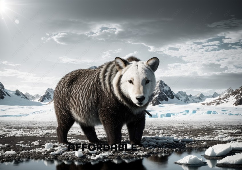 Bear-Dog Hybrid Animal in Arctic Landscape