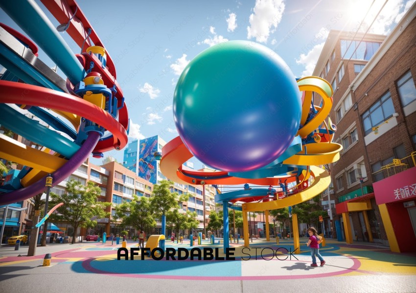 Colorful Urban Playground with Slides and Spheres
