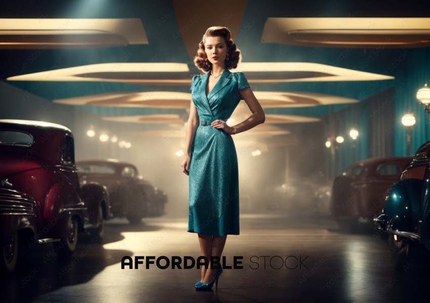 Vintage Fashion Woman with Classic Cars