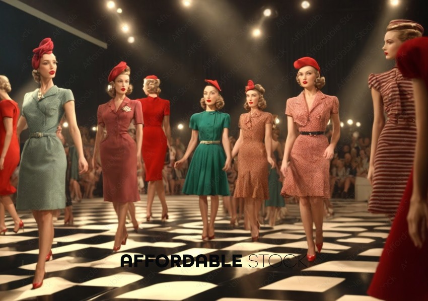 Vintage Fashion Show on Checkerboard Runway