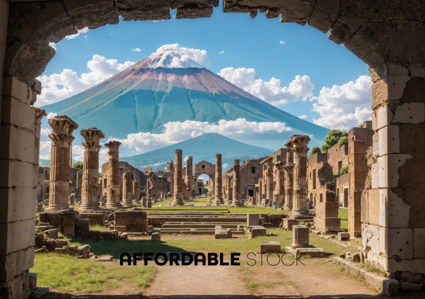 Pompeii Ruins with Mount Vesuvius in Background