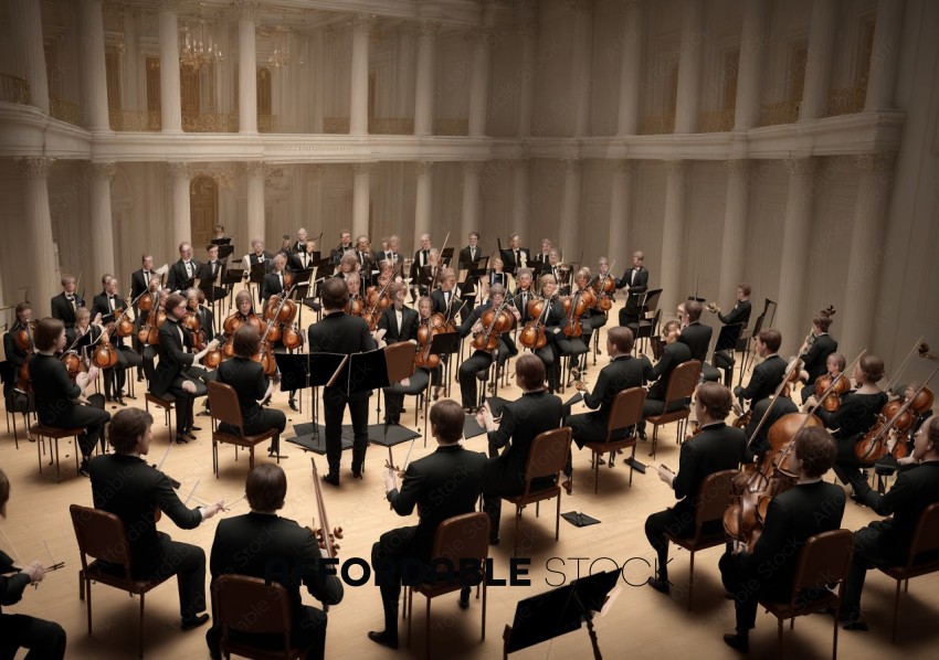 Classical Orchestra Performance in Elegant Concert Hall