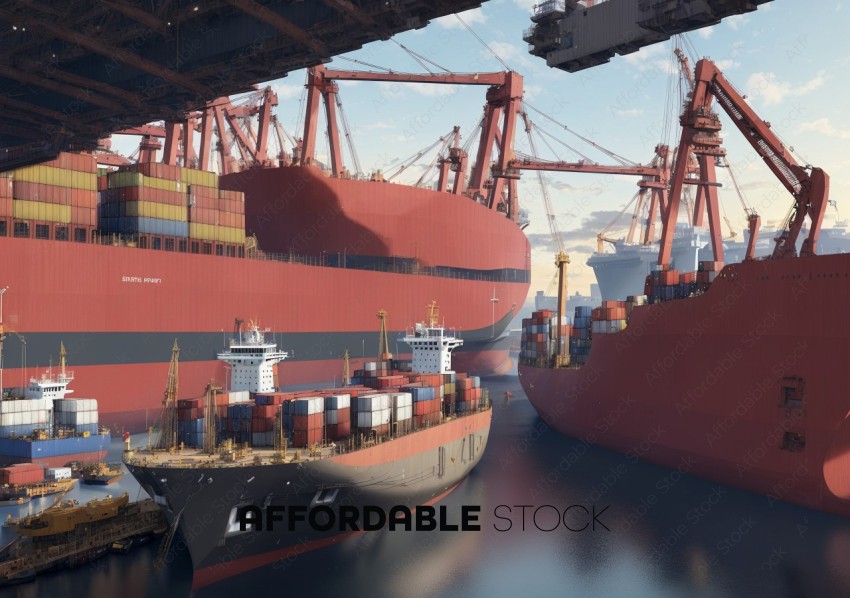 Cargo Ships Docked at Industrial Port