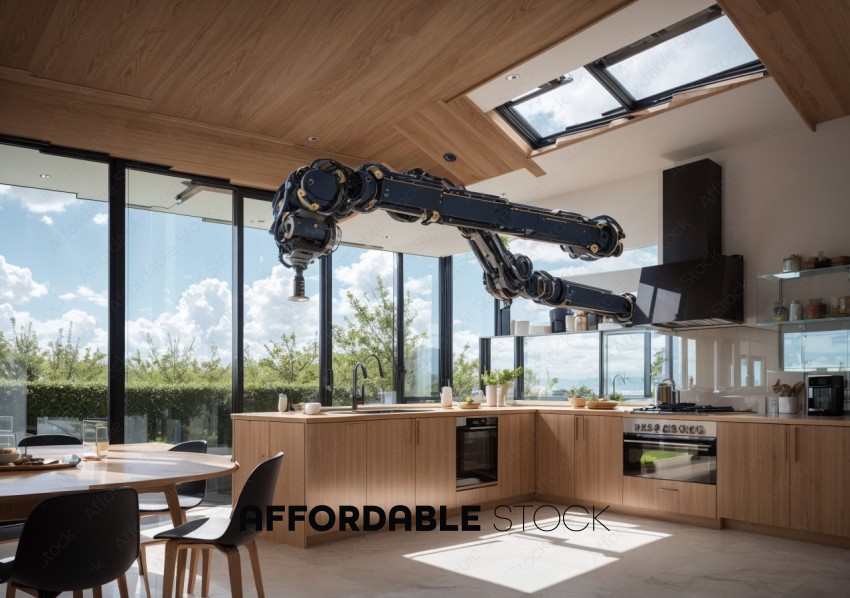 Modern Kitchen with Robotic Arm