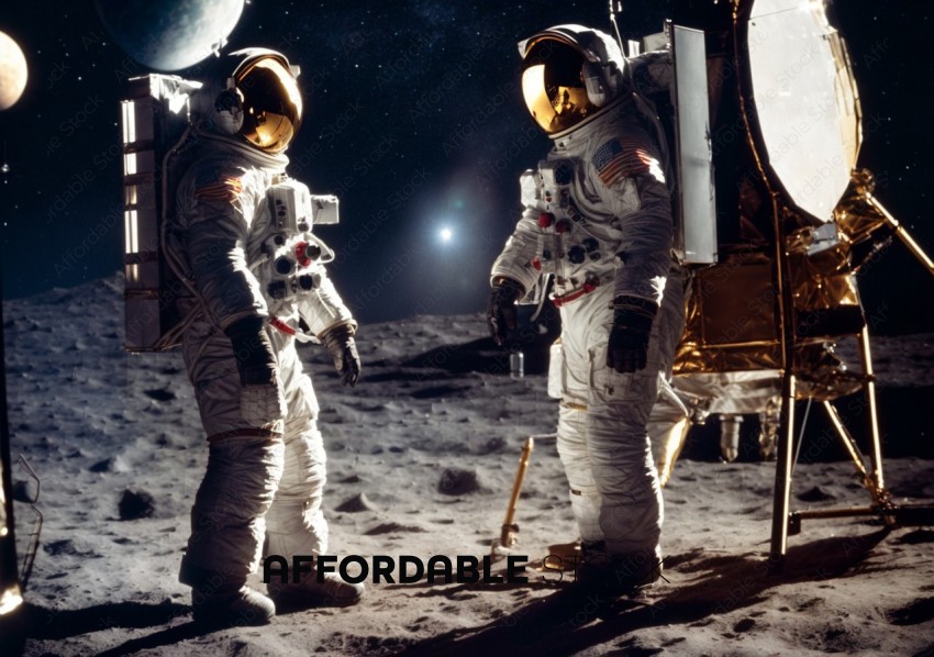 Astronauts on Lunar Surface with Spacecraft