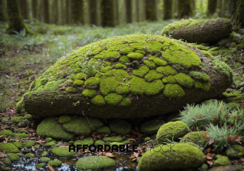 Moss-Covered Log in Forest