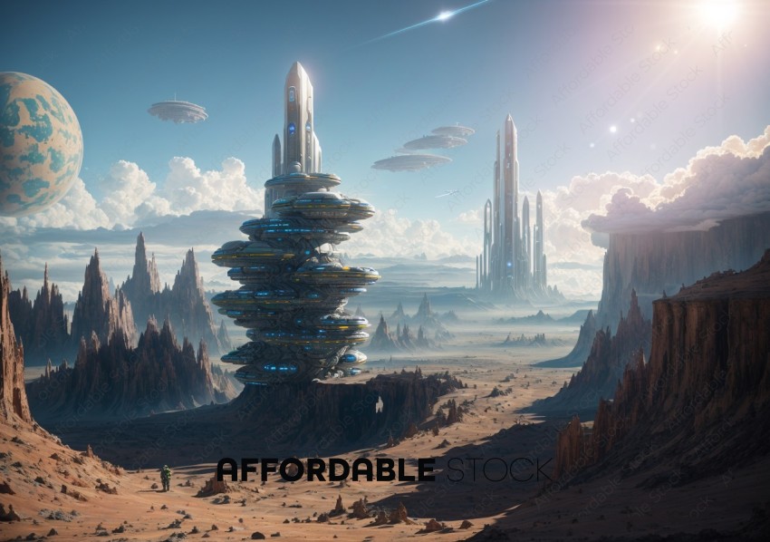Futuristic Alien Landscape with Space Towers