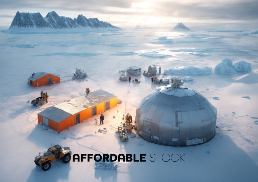 Arctic Research Station in Frozen Landscape