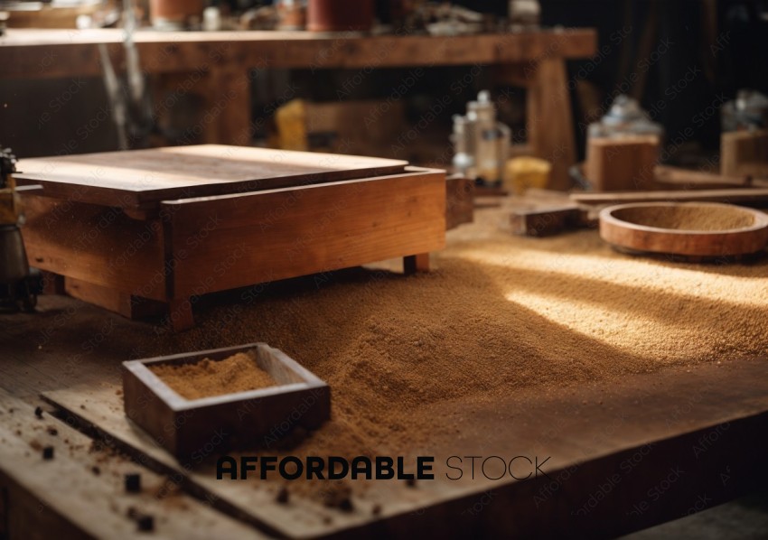 Woodworking Table with Sawdust