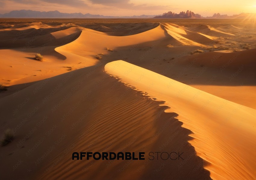 Sunset Over Sand Dunes in Desert