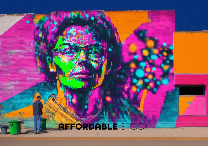 Colorful Street Art Mural with Spectator