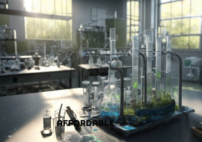 Modern Laboratory with Glassware and Plants