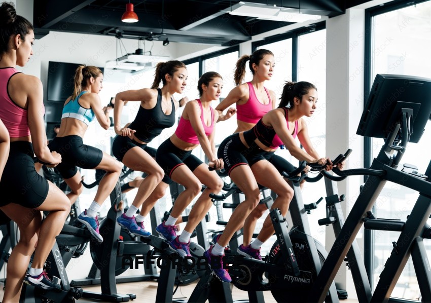 Group Indoor Cycling Class in Modern Gym