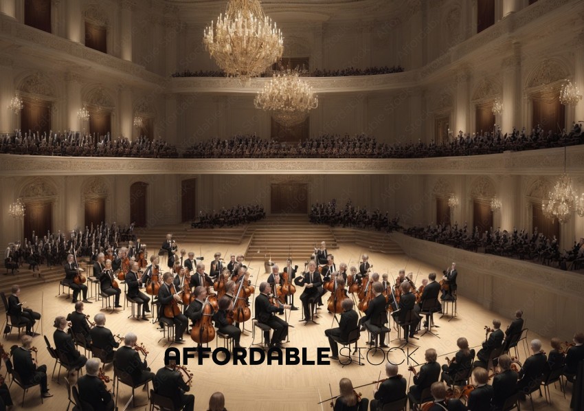 Classical Orchestra Performance in Elegant Concert Hall